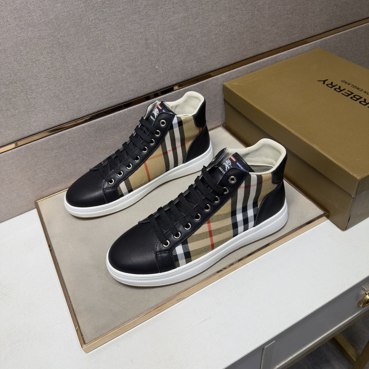 Burberry Men's Plaid-Panel High-Top Sneakers